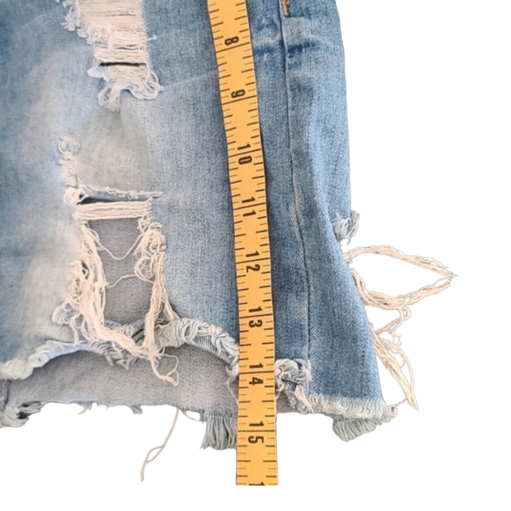 WAX JEAN Distressed Cut Off Jean Skirt S M Ripped Destroyed Denim Raw Hem Frayed - Picture 12 of 15